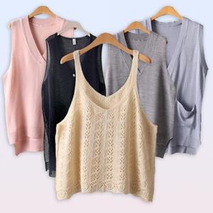 여성큰옷 빅사이즈 브이 롱 조끼 니트 베스트 뷔스티에 봄 여름 중년 미시