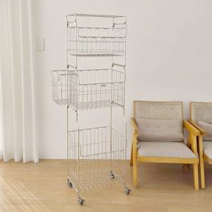 스텐 304 이동식 빨래바구니 3단(135L) + 미니바스켓