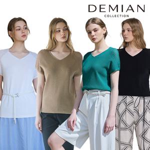 [10%적립][데미안(DEMIAN)]26SS 에테르 스카시 숄더 썸머 브이넥 니트 4종