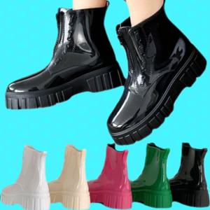 [옷자락] 여자 장마룩 우기 통굽 지퍼 애나멜 장마 레인부츠