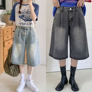 토마토팩토리 [남여공용] 레토 하이웨스트 버뮤다 빈티지 워싱 5부 데님 반바지 (2color)