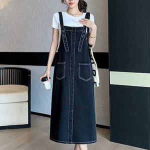 나바바 / NO815 캐주얼 버튼 멜빵 데님 스커트 원피스