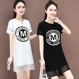 여성원피스 밑단 망사 포인트 여성 여름 회출 패션 프린팅 원피스