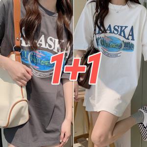 1+1 여름 오버핏 알래스카 여성 반팔티 2장