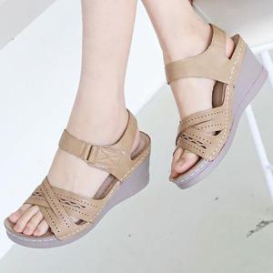 더힐슈즈 펀칭 벨크로 웨지굽 스트랩 여성여자 여름 샌들 6.5cm sjmr-466