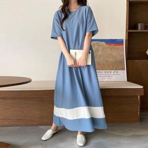 [마미누리]유진배색 임산부원피스 빅사이즈 여성 롱원피스 여름 임부복