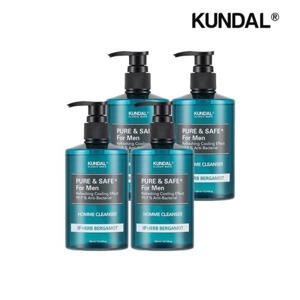[쿤달]쿤달 퓨어 앤 세이프 쿨링 남성청결제 허브베르가못 300ml x4개