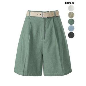 [BNX]여성 하이웨스트 핀턱 벨트 반바지