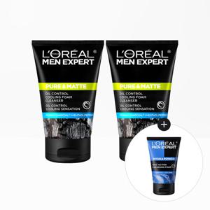 [로레알파리] 맨 엑스퍼트 퓨어앤매트 숯파우더 클렌징폼 100ml 2개+맨 아쿠아 폼 50ml