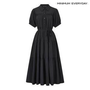 미니멈 [미니멈 에브리데이]반 버튼 카라넥 셔링 플레어 롱 원피스 (EC2OW009D)