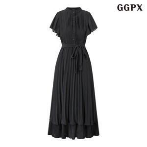 러블리 레이어드 플리츠 반팔 롱 원피스 (GQBOW013D)