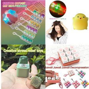 키보드 피젯 토이 LED 크리스탈 키캡 키체인 스트레스 해소 손가락 장난감 디컴프레션 토이 클릭커 피젯 토이
