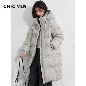 CHIC VEN 여성 롱 다운 코트 솔리드 루즈 캐주얼 95% 화이트 덕 다운 재킷 두꺼운 따뜻한 여성 아우터웨어 가을 겨울 2025