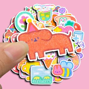40개 크레용 스타일 달콤한 만화 스티커 - 저널용 음식 및 귀여운 토끼 데칼 물병 장식 LanLanStickersWorld Store