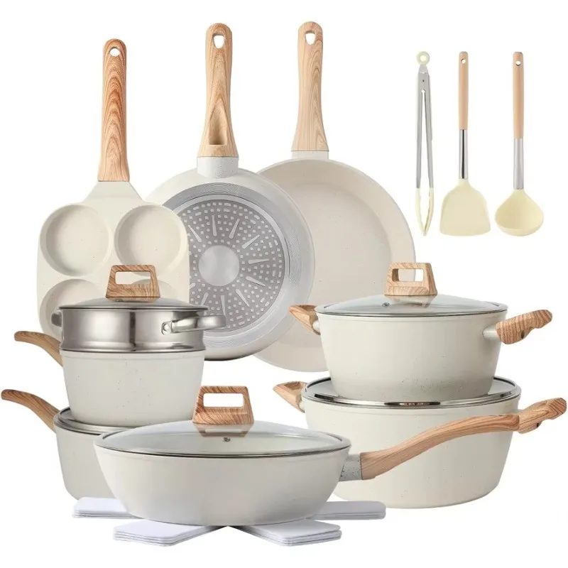 핫세일 21종 논스틱 쿡웨어 세트 28cm 24cm 20cm 18cm 냄비 28cm 24cm 프라이팬(찜기 포함) 인덕션 바닥 주방용품