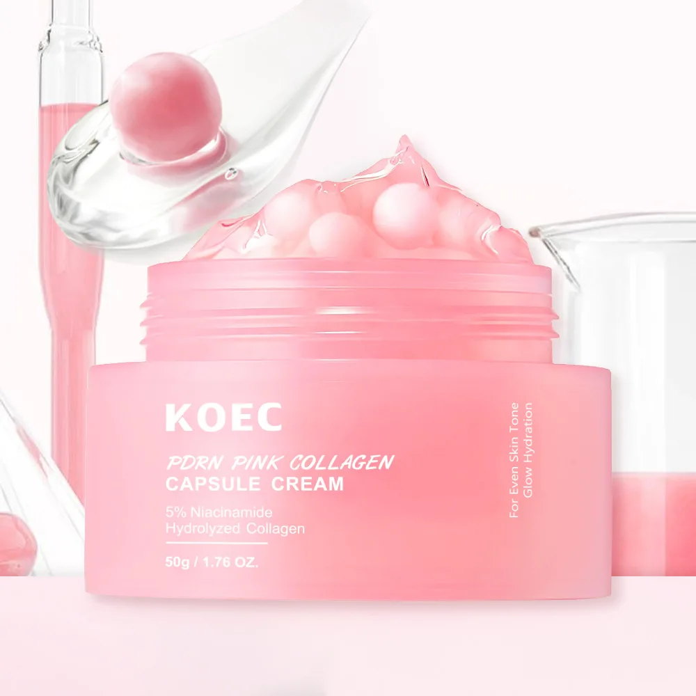 50g KOEC PDRN 핑크 콜라겐 캡슐 크림 주름개선 수분공급 광채 증진 탄력강화 5% 나이아신아마이드 가수분해 콜라겐