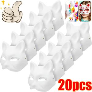 1-20pcs 일본 마스크 종이 빈 마스크 할로윈 코스프레 고양이 DIY Paintable 반 얼굴 마스크 동물 의상 파티 장식 공예 소품
