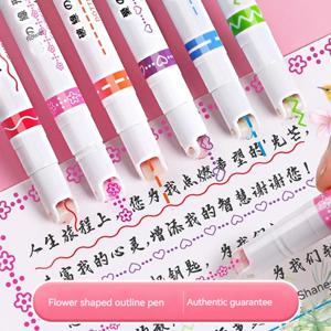 6pcs 라인 모양의 형광펜 롤러 팁 커브 라이너 마커 펜 낙서 펜 Kawaii 한국어 편지지 학교 사무용품