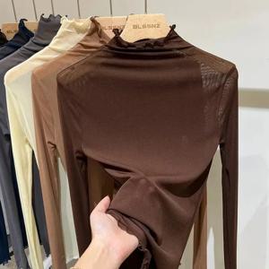 봄 여름 여성 긴팔 섹시 블랙 메쉬 탑 블라우스 투명 펑크 클럽웨어 셔츠 티셔츠 비치 탑 여성 하의 상의