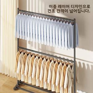 실내 바닥 설치형 이중 레이어 옷 건조대 간단한 이동식 코트 행거 메탈 수납 정리대 by Mesterco