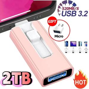 새로운 4 in 1 OTG 512GB 256GB 아이폰용 USB 3.0 플래시 드라이브 2TB 1TB 안드로이드 타입C 펜드라이브 모바일 마이크로 USB 메모리 스틱 드라이브 무료