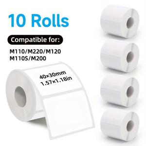 10롤 열전사 라벨지 40x30mm 흰색 라벨 230매/롤 M110 M200 M220 프린터용 DIY 선물 병 주소 가정 사무실용