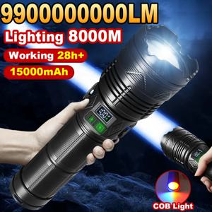 99000000LM 10000W 초강력 손전등 충전식 LED 전술 토치 초강력 램프 야외 모험 낚시 캠핑 8KM 고전력 LED 손전등 18650 줌 손전등 야외 방수 큰 손전등 조명 20 시간 핸드 헬드 램프 캠핑 낚시 작업 랜턴