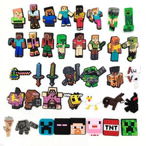 새롭고 재미있는 픽셀 게임 만화 캐릭터 신발 참, 크록스 DIY PVC 신발 장식, 탈부착 가능한 신발 버클, 부활절 파티 선물