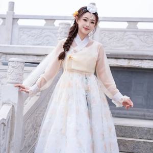 여성을위한 한국어 한복 드레스 고대 전통 무대 의상 소수 궁전 공연 웨딩 파티 댄스 슈트