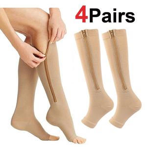 정맥류 지원을 위한 지퍼가 달린 4가지 압축 양말 야외 달리기 피트니스 하이킹 피로 방지 의료 당뇨병 부종 관리