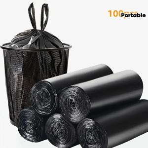 검은색 휴대용 쓰레기봉투 100개 5롤 - 사무실, 주방, 거실, 욕실 및 야외 등 다양한 용도에 적합합니다.