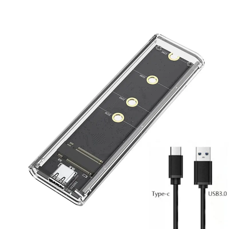 M.2 NVME PCIe NGFF SATA 듀얼 프로토콜 SSD 케이스 투명 USB 타입 C PCI-E M2 SSD 외장형 투명 하드 디스크 박스