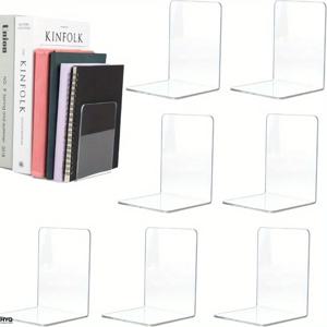 4/8개 세트 투명 아크릴 북엔드 - 사무실, 가정 및 소매점용 데스크탑 디스플레이 스탠드, 책 보관, 투명