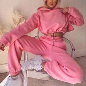 겨울 Tracksuit 여성 두 조각 세트 - 대형 까마귀 스웨트 팬츠 솔리드 컬러 운동복 정장 | 캐주얼 스웨트팬츠 바지 세트
