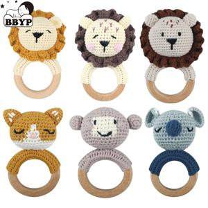 Amigurumi 만화 동물 아기 딸랑이 귀여운 나무 반지 손잡이 신생아 딸랑이 장난감 수제 젖꼭지 클립 어린이 교육 장난감
