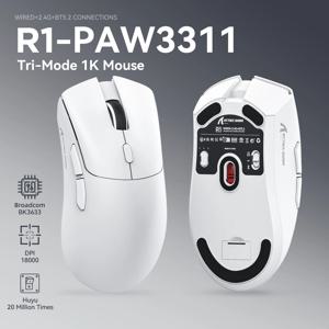 ATTACK SHARK R1 트라이 모드 2.4G 블루투스 유선 게이밍 마우스 경량 인체공학적 RGB 프로그래밍 가능 무선 마우스 (PC/노트북용)