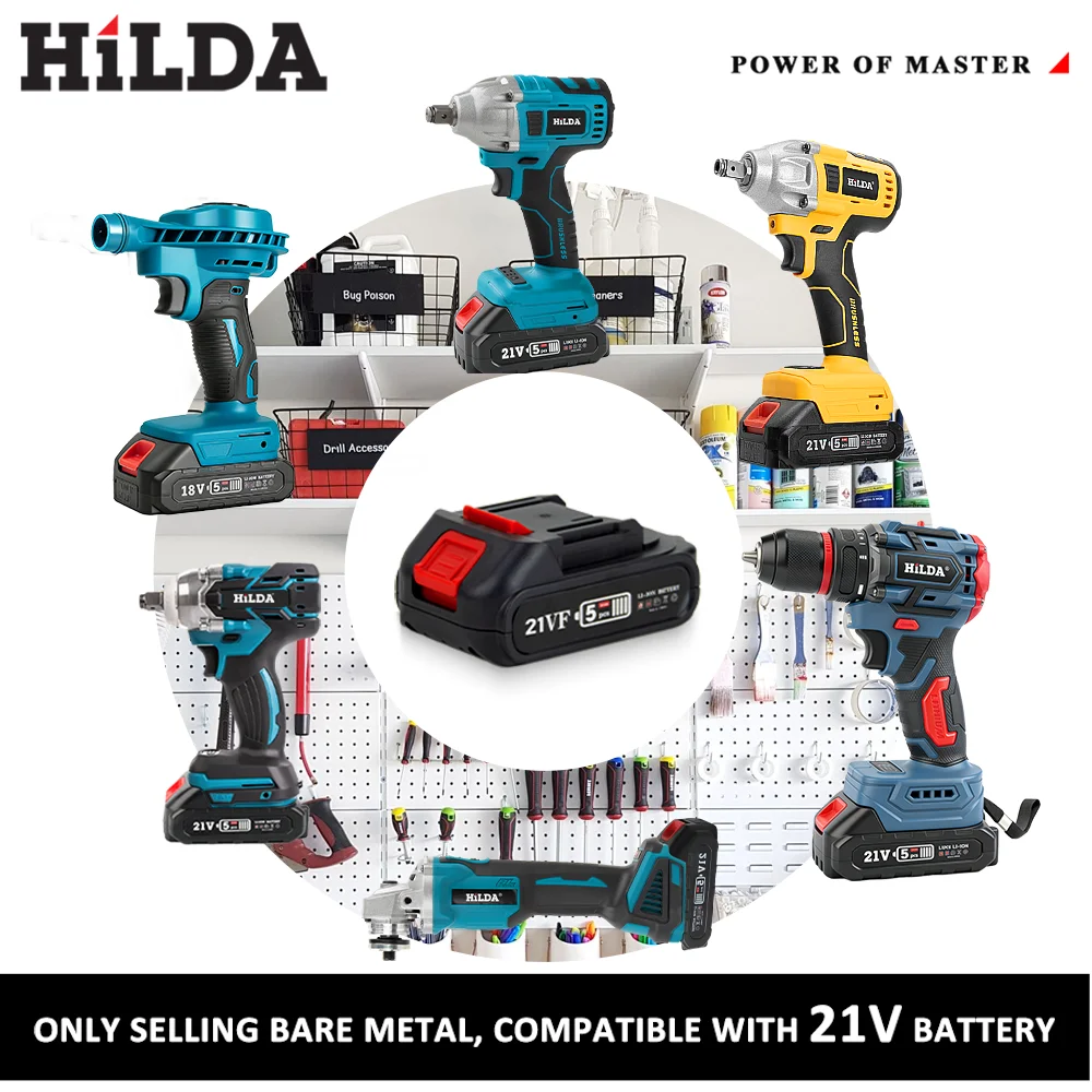 HILDA 전동 공구 무선 드릴/임팩트 렌치/앵글 그라인더 가정용 DIY 또는 수리용 전동 공구 (마키타 배터리 호환)