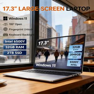 경량 17.3인치 HD 초대형 화면 노트북, 인텔 6500Y 고속 프로세서 탑재, 32GB RAM + 1TB/2TB SSD, 윈도우 11 P