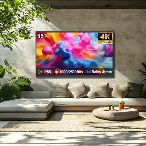 55/65인치 IP65 방수 야외용 4K UHD TV, 1000/2500니트 햇빛 가독성, 스마트 웹OS, Wi-Fi 블루투스