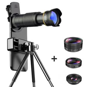 전화 카메라 렌즈 36X 망원 4in1 망원경 줌 매크로 피쉬아이 와이드 엔젤 렌즈 키트(휴대폰용) 아이폰 삼성 샤오미 화웨이
