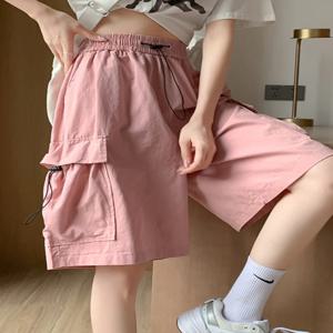 스위트 쿨 스타일 여성 캐주얼 작업 반바지 여름 얇은 미국식 퀵 드라이 루즈 스트레이트 레그 5부 바지