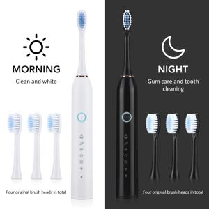 6가지 모드 전기 초음파 칫솔 IPX67 가정용 부드러운 모 USB 충전 방수 성인용 칫솔 자동 커플 세트