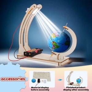 DIY STEM 지구 모형 주야간 순환 교육용 지구본 장난감 나무 수제 장난감 과학 키트 어린이 교실 물리학 학습용