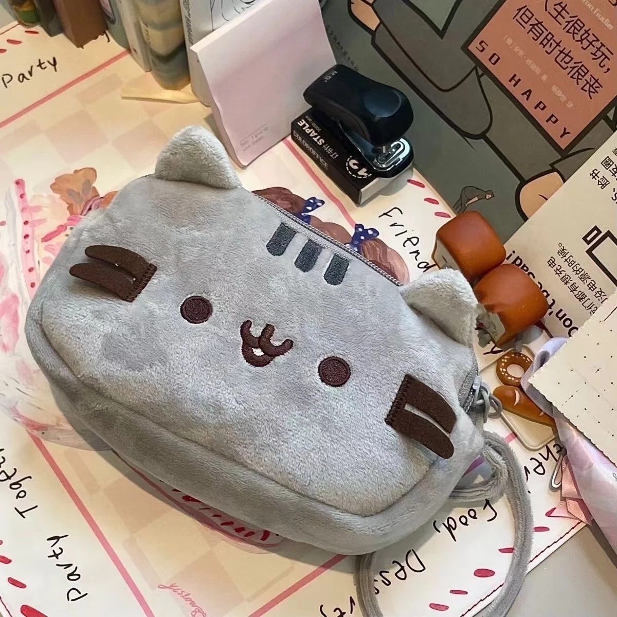 Kawaii Pusheen 연필 케이스 만화 뚱뚱한 고양이 대용량 학생 문구 가방 화장품 주머니 여행용 수납 가방 선물