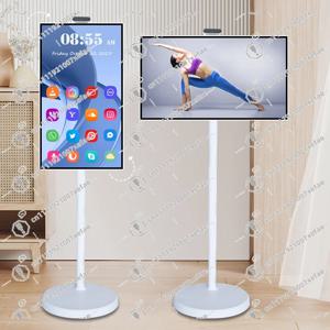 32인치 스마트 TV 회전 터치스크린 휴대용 안드로이드 카메라 모바일 디스플레이 태블릿 PC 스탠드 바퀴 달린 텔레비전 충전식