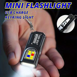 강력한 미니 COB LED 키체인 손전등 USB C 충전식 걸이형 작업등 방수 키링 캠핑 산책용 포켓 램프