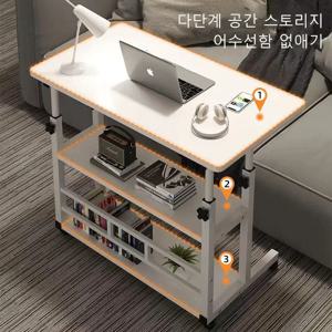 DIVEDEER 조절 가능한 높이 테이블, 바퀴 달린 이동식 이중 레이어 노트북 사이드 테이블, 바퀴 달린 이중 선반 소파 테이블 80*40