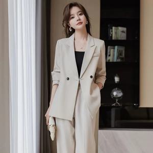우아한 캐주얼 여성 쓰리피스 수트 자켓 세트, 전문직 출퇴근 스타일, 긴팔, 단색, 세련된 아우터웨어