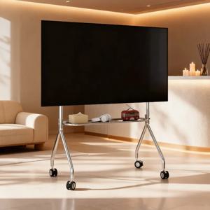 노르딕 TV 랙 다기능 스테인리스 스틸 이동식 TV 스탠드 DIY 페그보드 견고한 Y자형 구조 360도 회전 °   회전 바퀴