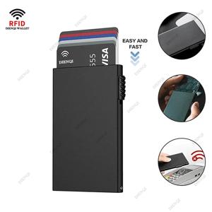 Rfid 스마트 지갑 신용 카드 소지자 금속 얇은 슬림 남성 여성 지갑 팝업 미니멀리스트 지갑 작은 검은 지갑 금속 Vallet